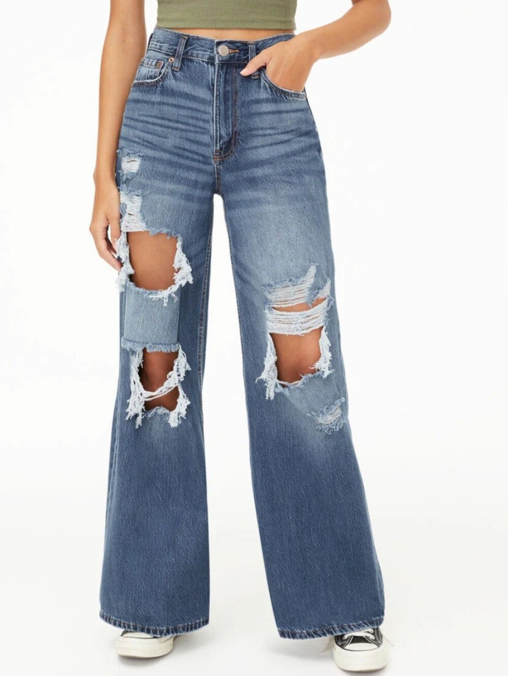 Aeropostale High Rise Super Wide Leg Y2k Skater Ripped Distressed Jeans 14
